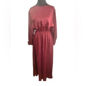 NWT Umgee Burgundy Long Sleeve Maxi Silk Feel Dress Size Small